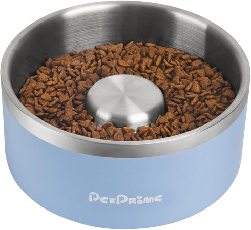 PetPrime Stainless Steel Slow Feeder Dog Bowls Non Slip Spill Proof Metal Slow Eating Dringking Weighted Bowl Cats Pet Food Water Dish Feeding for...