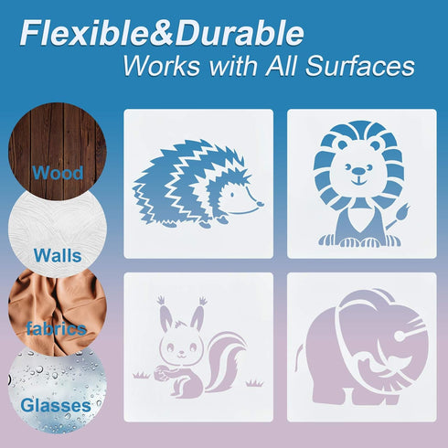 20PCS Animals Stencils Reusable, ULENDIS Rabbit Squirrels Giraffes Lions Elephants Painting Template, Plastic Drawing Template for DIY Crafts Pain...