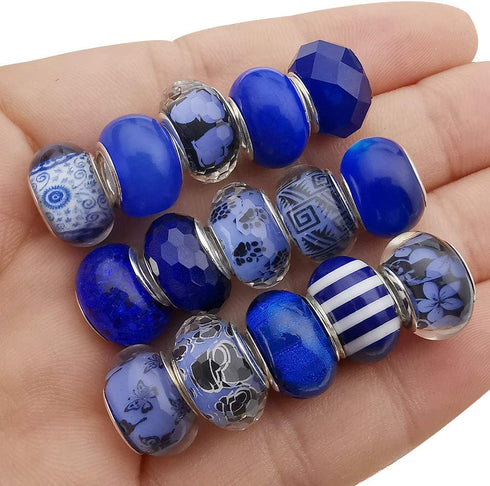 50pcs Assorted Dark Blue Resin Imitation Glass European Large Hole Beads Rhinestone Metal Spacer Charms Bead Assortments for DIY Crafts Bracelets ...
