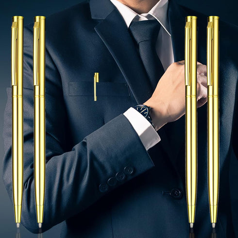 Giantree Slim Metallic Ballpoint Pens, 8Pcs 1.0mm Black Ink Ballpoint Pen Smooth Writing Quick Drying Pen for Office School Supplies(Gold)...