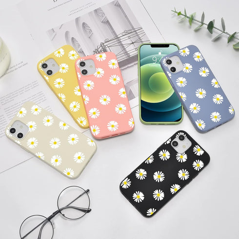 JOYLAND Mustard Green Soft Liquid Silicone Rubber Lovely Flower Daisy Phone Case Cover for iPhone 7/8/SE 2020 with Microfiber Linin Flowers Floral...