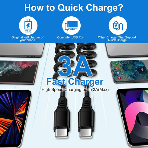 iPhone 15 Pro Max Charger Cable 3FT for Car, Coiled USB C to USB C Fast Power Charging Cord Short Android Phone Wire for Samsung Galaxy A15 A25 5G...