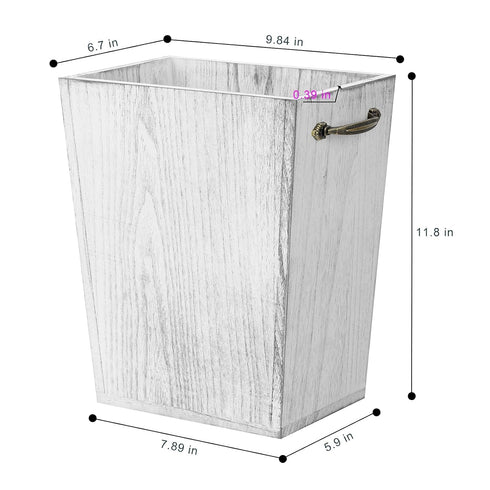 Wood Wastebasket Trash Can Rustic Farmhouse Square Garbage Container Bin with Decorative Metal Handle for Bedroom, Living Room, Bathroom & Office...
