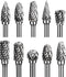 HUHAO Carbide Burr Set Double Cut 10PCS Rotary Burr Bits with 3mm(1/8") Shank 6mm(1/4") Bit Die Grinder Rotary Tool Rasp Bits Wood Carving Accesso...