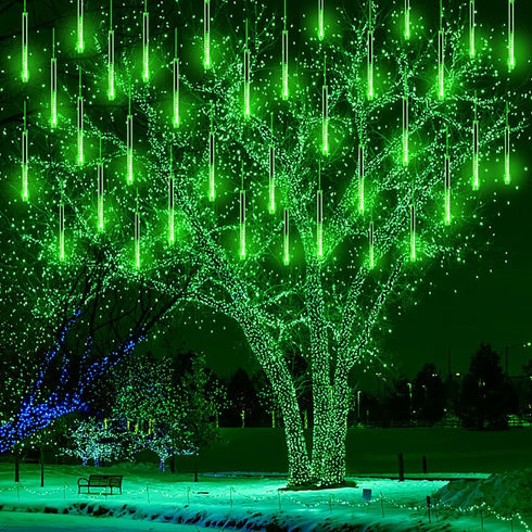 Kwaiffeo Halloween Lights Outdoor, Meteor Shower Lights for Halloween Decorations Christmas Party St. Patrick's Day, UL Plug, Green Christmas Ligh...