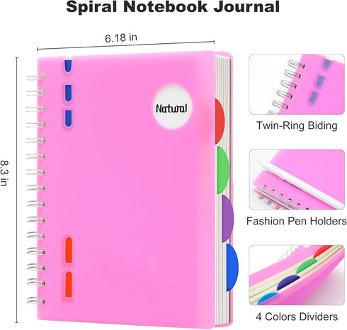 Spiral Notebook Wide Ruled 5 Subject Notebook with Tabs Dividers 6" X 8" Small Lined Journal Notebooks for Work 206 Pages Aesthetic Hardcover Note...