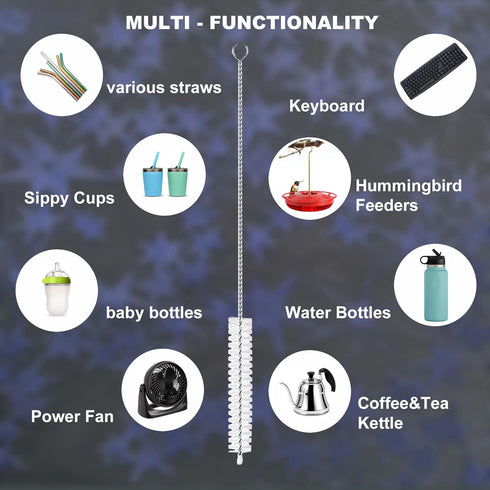Straw Cleaner Brush Extend 12 inch, Extra Wide 12mm diam Pipe Cleaners, Extra Long Straw Brush for Sippy Cup, Water Bottle and Tubes, Drinking Str...