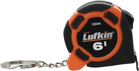 Crescent Lufkin 1/2" x 6' Mini Hi-Viz® Orange Yellow Clad Keychain Tape Measure - Counter Display - CS8506 , Black...