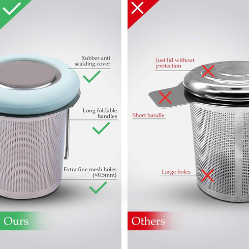 Fenshine Tea Infuser Stainless Steel Tea Strainer Folding Handle Tea Filter Extra Fine Mesh Strainer Brewing Basket with Lid for Loose Leaf Tea (L...