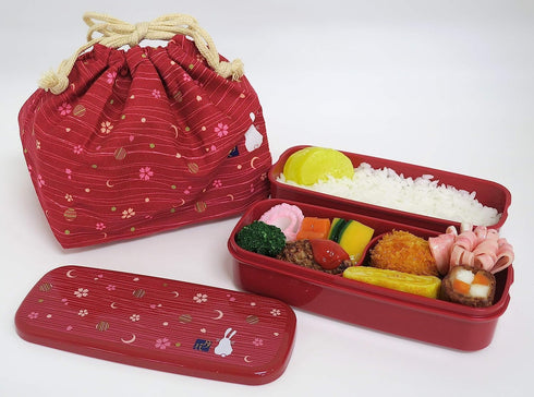 OSK Japanese Traditional Rabbit Moon Bento Box Set, PW-28C Renewal Version, Microwave-safe, Dishwasher-safe, Chopsticks, Bento Bag, Red...