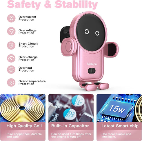Wireless Car Charger, 15W Auto-Clamping Car Charger Mount, Air Vent Car Charging Holder for iPhone 14/14 Pro/13/13 Pro /12/12 Pro/ 11/11 Pro/Xr/Xs...