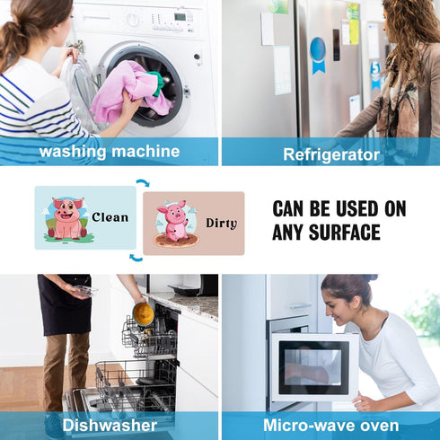 Cute Cartoon Animal Clean Dirty Dishwasher Magnet, Refrigerator Washing Machine Magnet Double Sided Kitchen Reversible Dish Washer Sign, Apartment...