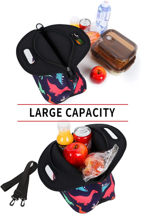 Violet Mist Neoprene Lunch Bag Reusable Insulated Box with Adjustable Shoulder Strap for Women and Men, Dinosaur 2, 11.42"L x 10.43"H x 5.51"W...