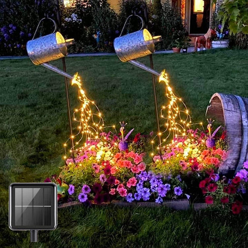 2 Pack Solar Waterfall Fairy Bunch Lights Outdoor Waterproof 200LEDs 8 Modes Watering Can Light (NO CAN) Solar Powered String Lights Firefly Vine ...