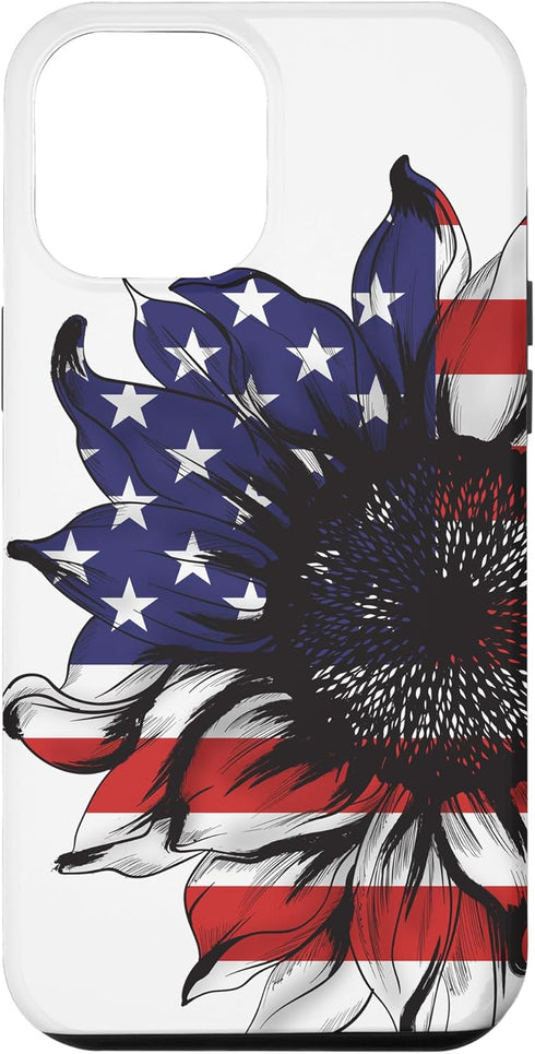 iPhone 15 Pro Max Sunflower American Flag Phone Case Patriotic Gifts for Women Case......