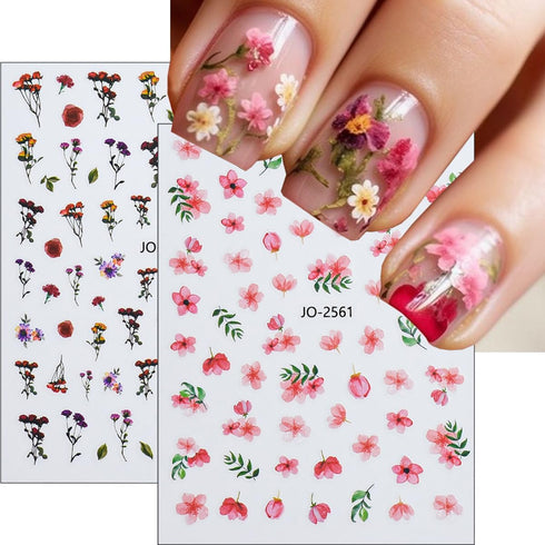 Colorful Flower Nail Stickers for Nail Art 6Sheets Ice-clear Dried Flowers Nail Art Supplies Cherry Blossoms Sunflower Nail Decals Daisy Nail Art ...