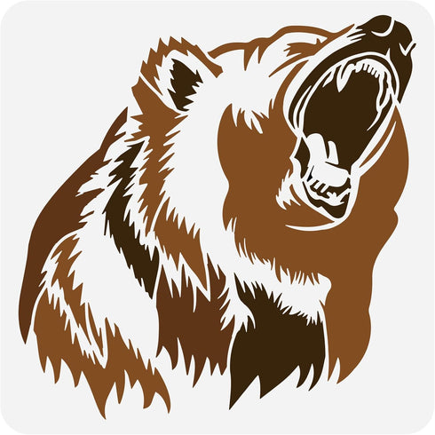 FINGERINSPIRE Growling Black Bear Stencil 11.8x11.8inch Square Growling Bear Painting Template Bear with Big Mouth Large Reusable Drawing Stencil ...