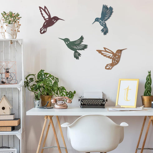 Teling 4 Pcs Metal Hummingbird Wall Art Metal Dragonfly Wall Decor for Modern Farmhouse Rustic Home Living Room Bedroom Kitchen Patio Indoor Outdo...