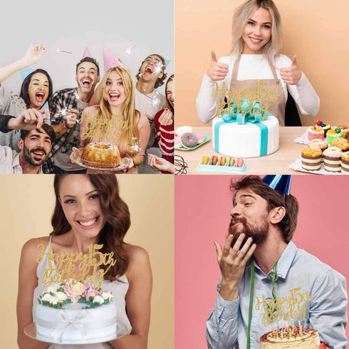 Gold Glitter Happy 15th birthday cake topper, Gold 15 years old birthday party decorations, girl or boy birthday cake toppers...