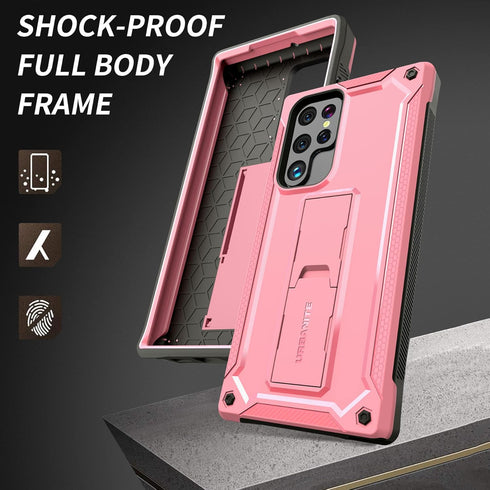 URBANITE Case for Samsung Galaxy S22 Ultra 5G, Military Grade Heavy Duty Shockproof Protective Cover, Built-in Kickstand (Pink)...
