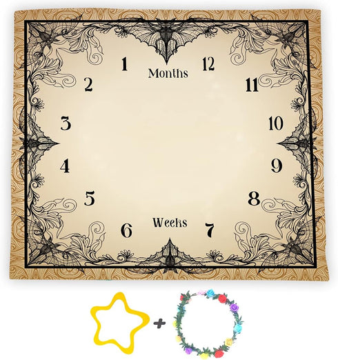 Bats Baby Monthly Milestone Blanket, 48x40in Soft Flannel, Gothic Style Halloween, Newborn Mom Gifts, Baby Shower Age Growth Tracker with Bonus Ma...