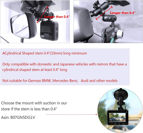 Dash Cam Mirror Mount, with 16 Different Joints, Compatible with APEMAN, UGSHDI, Old Shark, Vantrue, Rexing V1P, YI 2.7", Z-Edge, Peztio, Falcon F...