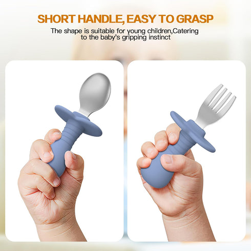 2 Pcs Toddler Utensils Forks and spoons set, Stainless Steel Childrens Silverware for Safe flatware Metal Kids Cutlery set with Round Handle, BPA ...