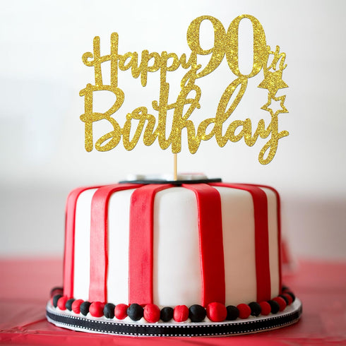 Gold Glitter Happy 90th Birthday Cake Topper - 90 Sign Cake Topper - Cheers to 90 Years Party Supplies - 90th Birthday Party Decoration...