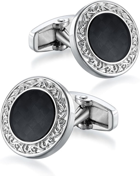 Vintage Black Cufflinks Circular Cuff Links for Men Wedding Business Groom Best Man...