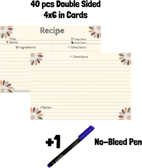Recipe Cards 4x6 Double Sided With Gift Pen, 40 Count Recipe Cards, Blank Recipe Cards...