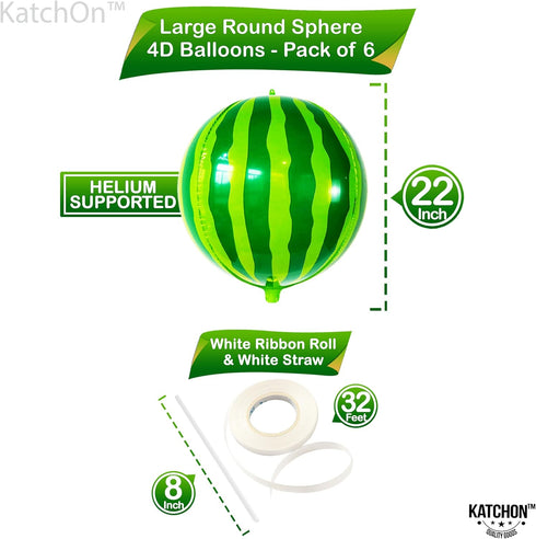 KatchOn, Big 22 Inch Watermelon Balloons - Pack of 6 | One In A Melon Party Decorations | 4D Round Watermelon Mylar Balloon, Watermelon Decoration...