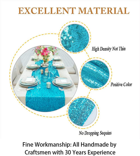 ShinyBeauty Sequin Table Runner Turquoise 12x108-Inch Aqua Party Runner 30Th Birthday Decorations...