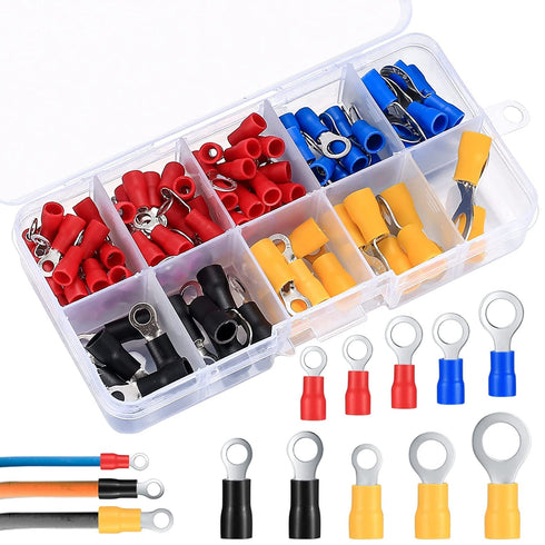 102 Pcs Disconnect Electrical O Ring Crimp Terminals Connectors Assortment Kit, Mixed Quick Wire Connectors, Insulated Electrical Wire O Ring Conn...