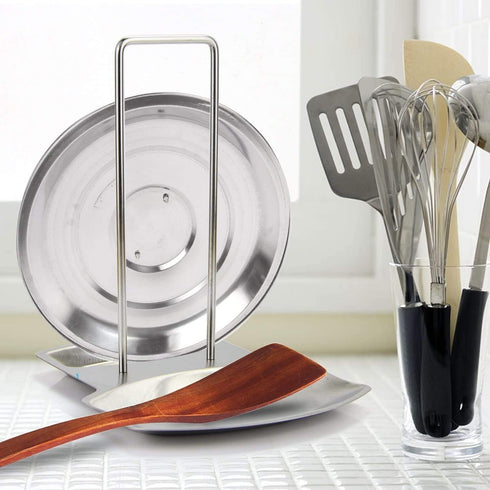 Lid and Spoon Rest Shelf,304 Stainless Steel Pan Pot Cover Lid Rack Stand Organizer,ZYLONE Pan Lid Organizer Storage Soup Spoon Rests Utensils Kit...
