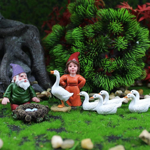 Fairy Tale Garden Accessories, Miniature Gnome Statue and Large White Goose Statue 9 Pieces Set, Garden Gnome Statue for Planter Decoration, Home ...