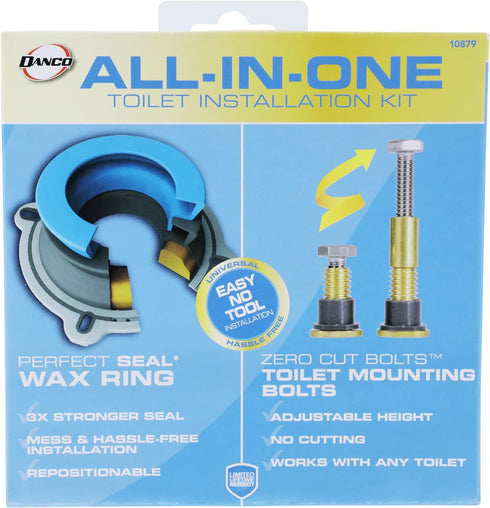 Danco 10879 All-in-One Toilet Installation Kit with Perfect Seal Wax Ring & Zero Cut Bolts, Blue and Gray, 1-Pack...