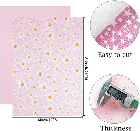 16 Pieces 8x6 Inch Pink and Baby Pink Series Faux Leather Fabric Sheets Include Metallic Litchi Fine Chunky Glitter Holographic Flamingo Patent Em...