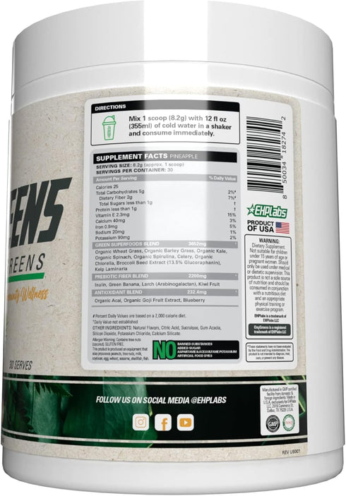 EHP Labs OxyGreens Super Greens Powder - Spirulina & Chlorella Superfood, Green Juice Powder & Greens Supplements with Prebiotic Fibre, Antioxidan...