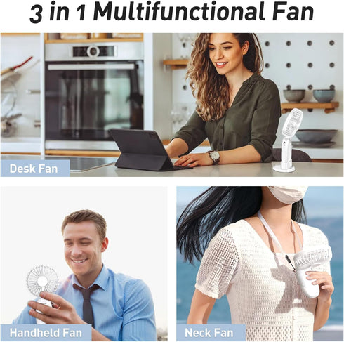 Portable Handheld Fan, 3-in-1 Handheld 5-Speed USB Rechargeable Folding Fan with Base & Digital Display, Foldable Fan for Commuting, Travel, White...
