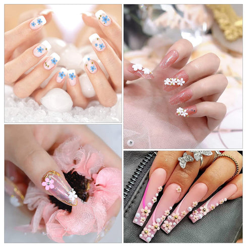 SILPECWEE Light Change Flower Nail Charms 3d Nail Flower Gold and Silver Caviar Nail Art Charms Nail Jewelry for Acrylic Nails DIY Craft Nail Desi...