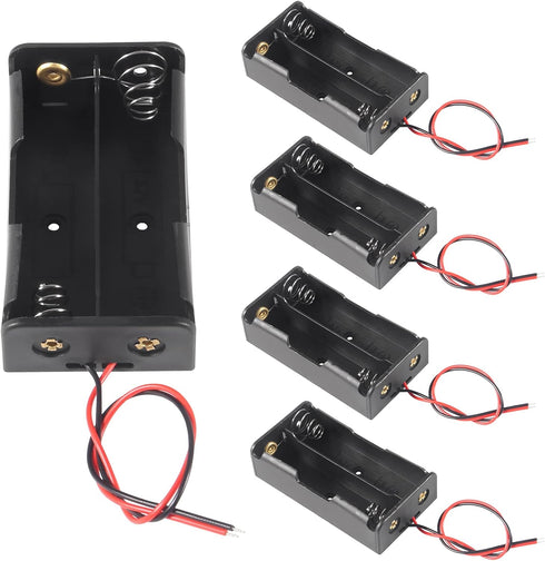5pcs 18650 Battery Clip 2 Slots 7.4V Plastic 18650 Battery Storage Box Case with Black and Red Wire Leads for 18650 Battery with Connect Lead...