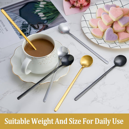 12 Pcs Teaspoons Set, 6.7 Inch Tea Spoons Long Handle, Stirring Spoons, Small Teaspoons, Food Grade Stainless Steel Spoons, Long Spoons for Stirri...