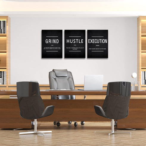 BWSPACE Grind Hustle Execution Wall Art Motivational Wall Decor Office Wall Decor Pictures Posters 3 Pieces Framed Canvas Wall Art Prints Artwork ...