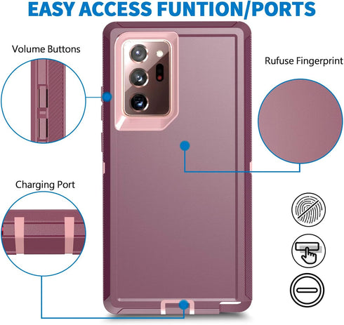 Anloes Case for Samsung Galaxy Note 20 Ultra 5G, Phone Case Heavy Duty Shockproof Dustproof Rugged Defender Protective, 3 in 1 Bumper Cover Purple...