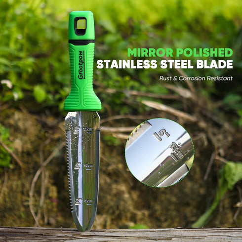 GK01 Hori Hori Garden Knife, Full Tang Gardening Knife with 7.1" Stainless Steel Double-Edged Blade, Heavy Duty Gardening Hand Tool for Weeding an...