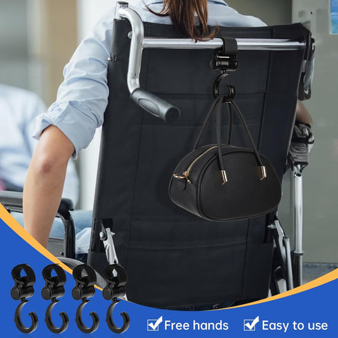 4 Pcs Walker Hook Hanging 360° Rotation Stroller Hooks for Hanging Diaper Bag Hanger Stroller Hooks for Walker Rollator Wheelchair Shopping Cart...