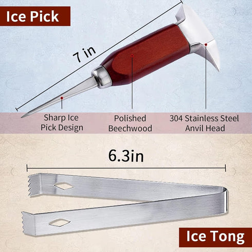 Ice Pick Stainless Steel, Ice Crusher Wood Handle for Breaking Ice, Ice Picks for Kitchen, Bars, Bartender....