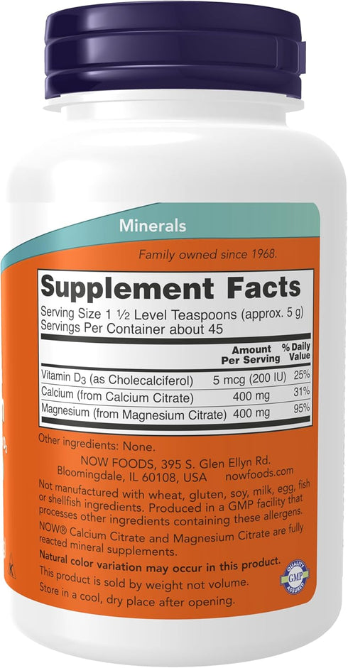 NOW Supplements, Calcium & Magnesium Citrate Powder with Vitamin D3, Supports Bone Health*, 8-Ounce...