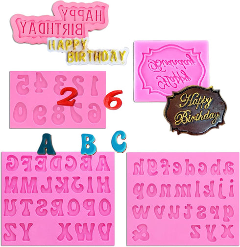 Letter Chocolate Molds, 5 Pack Fondant Letter Silicone Happy Birthday Mold for Cake Decoration Chocolate Covered Strawberries Cupcake Anniversary ...