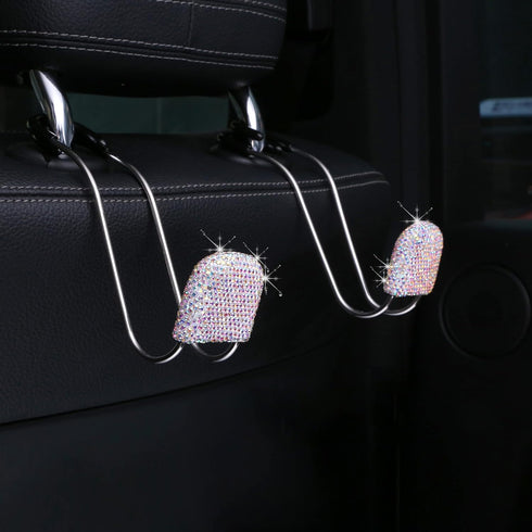 Universal Bling Car Seat Back Hook Headrest Hook Rhinestone Car Purse Accessories Metal Stainless Steel Hook Cute Car Seat Back Storage Hook for C...